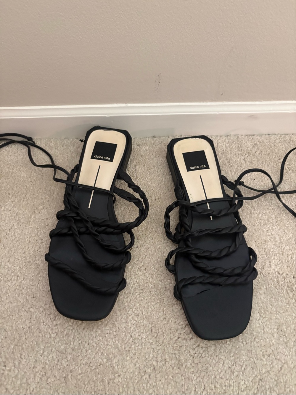 Dolce Vita Black Braided Lace-Up Square-Toe Sandals